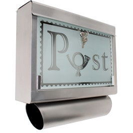 Poštni nabiralnik iz nerjavnega jekla s stekleno sprednjo stranico in cevjo za časopis